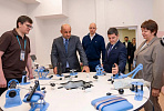 Presidential Plenipotentiary Representative in the Ural Federal District Artyom Zhoga assesses the equipment of the Doverie center built by VIS Group in Salekhard