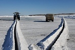 Preparations for the spring ice drift are in place at the construction site of the Lensky bridge in Yakutia